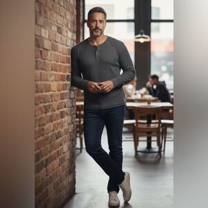 IZOD Gray Long Sleeve Waffle Knit Henley Shirt